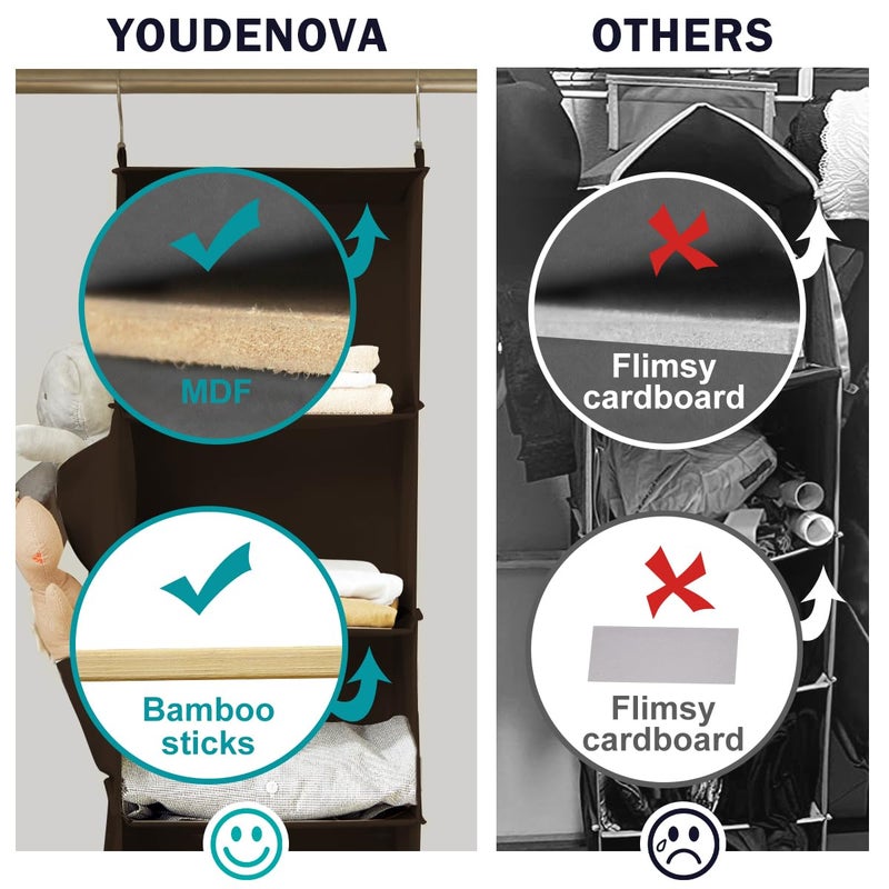 YOUDENOVA Hanging Closet Organizer, 6-Shelf Closet Hanging Storage Shelves, Brown - Image 3