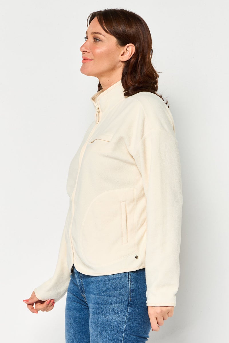 Bearpaw جاكيتات فليس ناعمة بسحاب كامل للنساء برقبة مزيفة، عاجي - Image 3