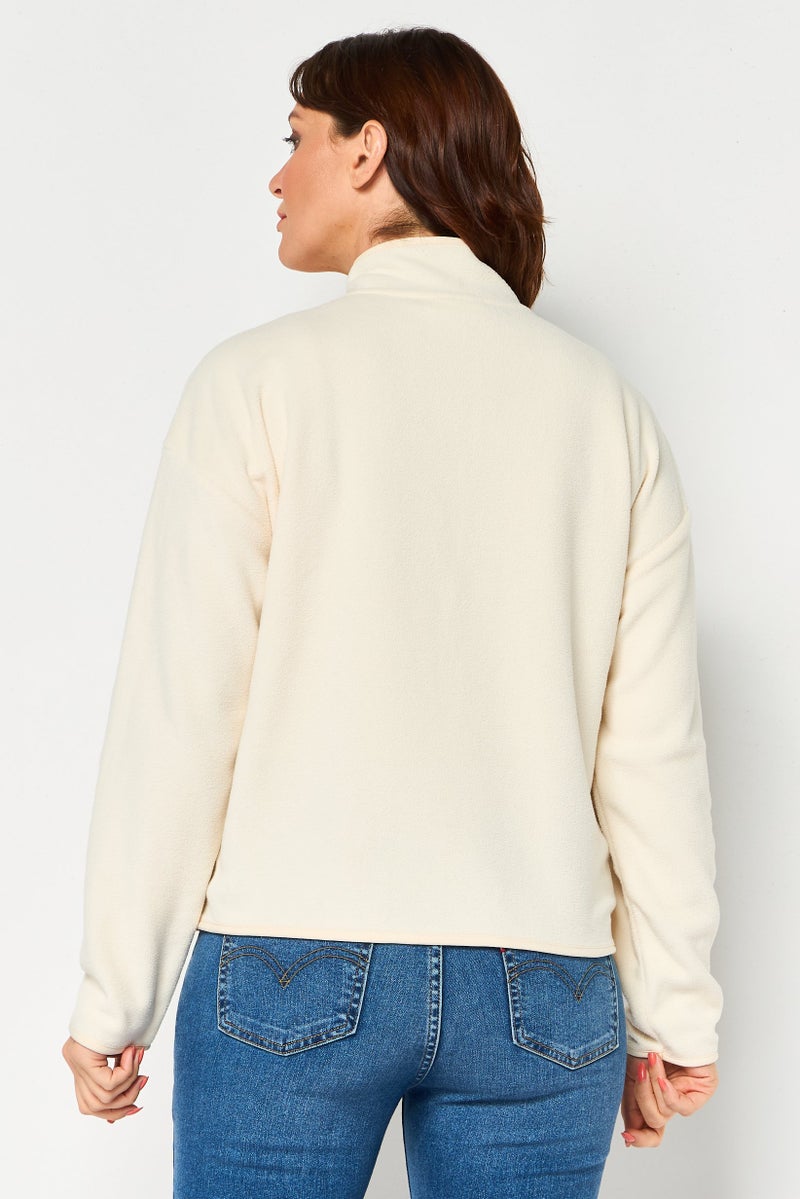 Bearpaw جاكيتات فليس ناعمة بسحاب كامل للنساء برقبة مزيفة، عاجي - Image 4