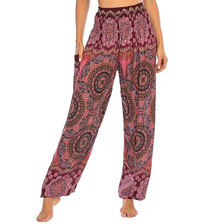 Silk Cotton Lantern Yoga Pants for Women H 19.03 million flower wine red high waist pants 