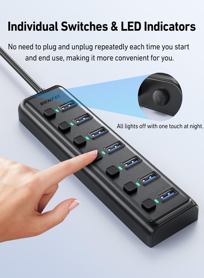 بنفي موزع USB 3.0 من BENFEI بسبعة منافذ، موزع USB محمول فائق النحافة مع كابل بطول 3.3 قدم - متوافق مع MacBook Pro/Air، وMac Pro، وMac Mini، وiMac، وSurface Pro، وXPS، والكمبيوتر الشخصي، ومحرك أقراص فلاش، ومحركات الأقراص الصلبة المحمولة (بدون منفذ شحن) - Image 4