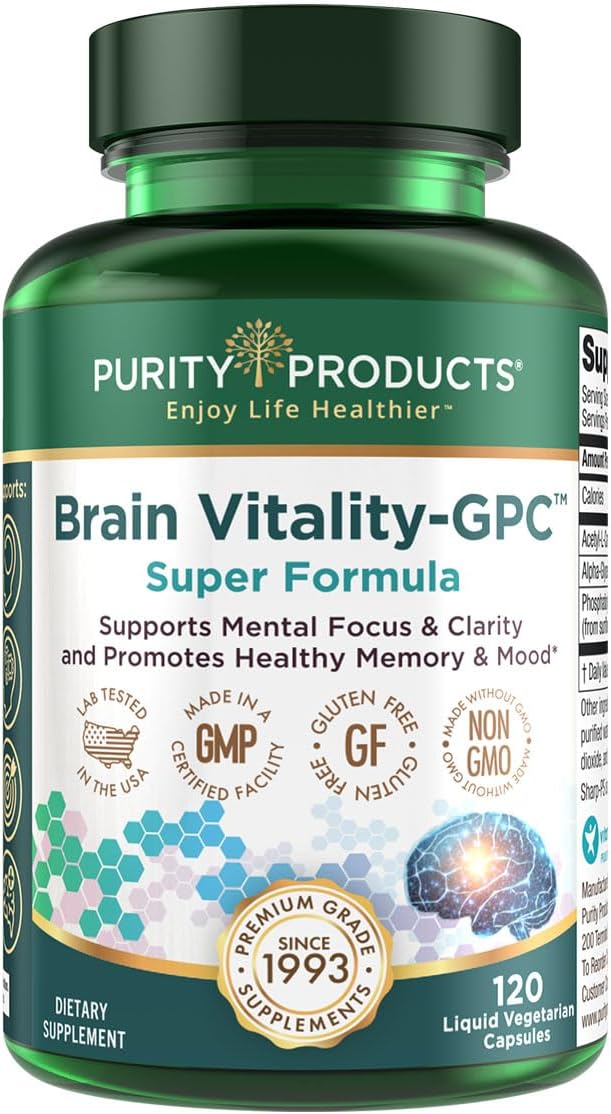 Purity Products Brain VitalityGPC Super Formula Acetyl LCarnitine HCI  Alpha GPC  Phosphatidlyserine  Supports Normal Concentration and Mental Clarity  120 Caps - Image 1