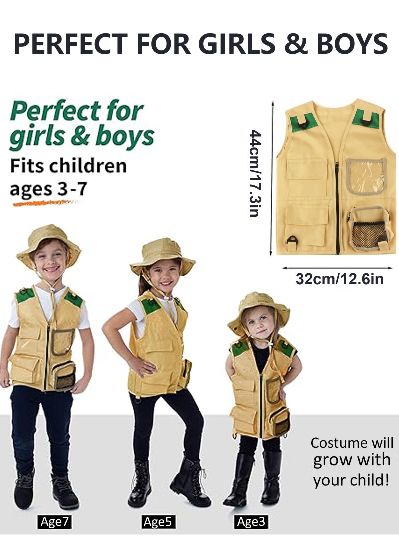 Kids Camping Set, Outdoor Explorer Costume Kit for Boys and Girls with Washable Premium Safari Vest and Hat Set Role-Play with Adventure Kit - Image 2