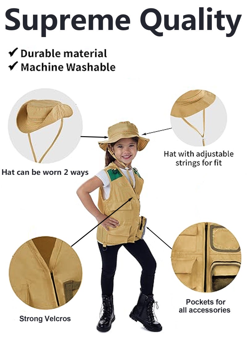 Kids Camping Set, Outdoor Explorer Costume Kit for Boys and Girls with Washable Premium Safari Vest and Hat Set Role-Play with Adventure Kit - Image 3