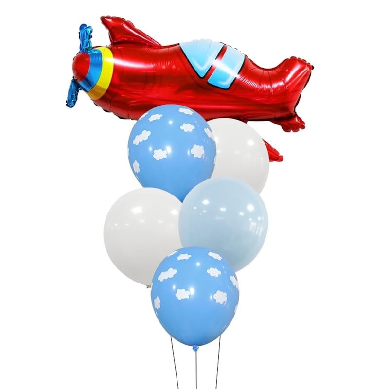 مانجو 1st بالونات عيد ميلاد الطائرة مجموعة 6 قطع بالونات نقل الطائرات رقم 0 بالون أحمر طائرة حزب بالونات رقائق الهيليوم لمدة 0 سنوات الاحتفال - Image 1