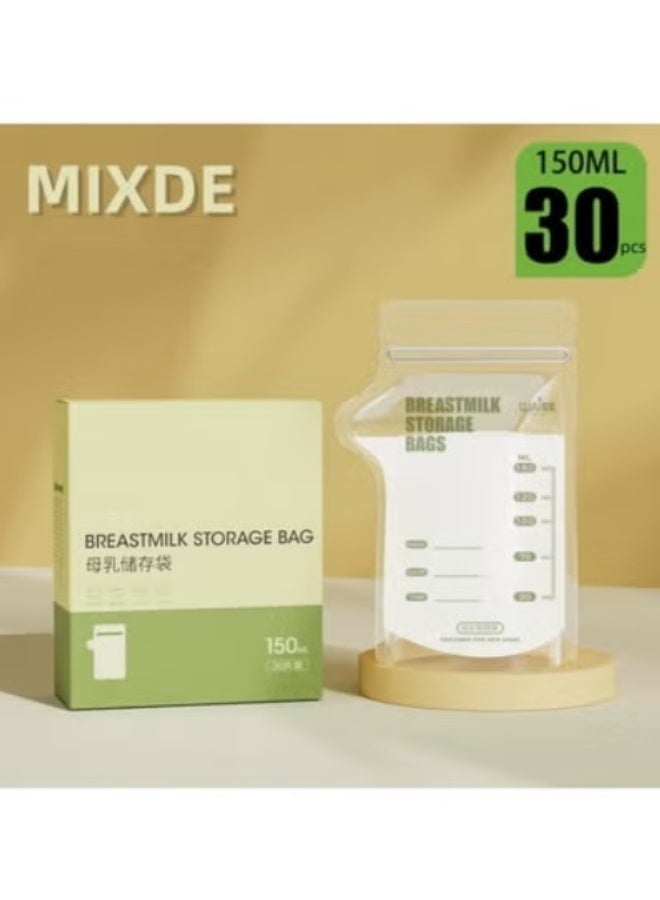 MIXDE 30 Count Pre-Sterilized Breastmilk Pouches Double Zip Seal Self Standing BPA Free for Fridge Freezer Travel