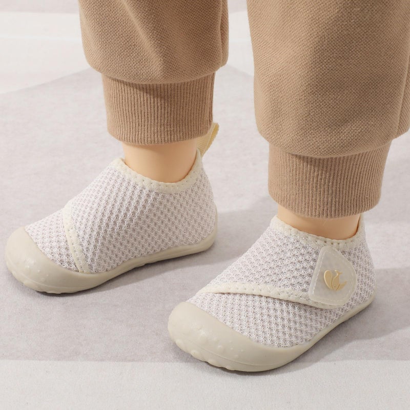 FEETCITY Infant Sneakers Baby Girls Walker Shoes Wide Baby Barefoot Shoes Slip On Infant Crib Shoe Lightweight Beige - Image 3