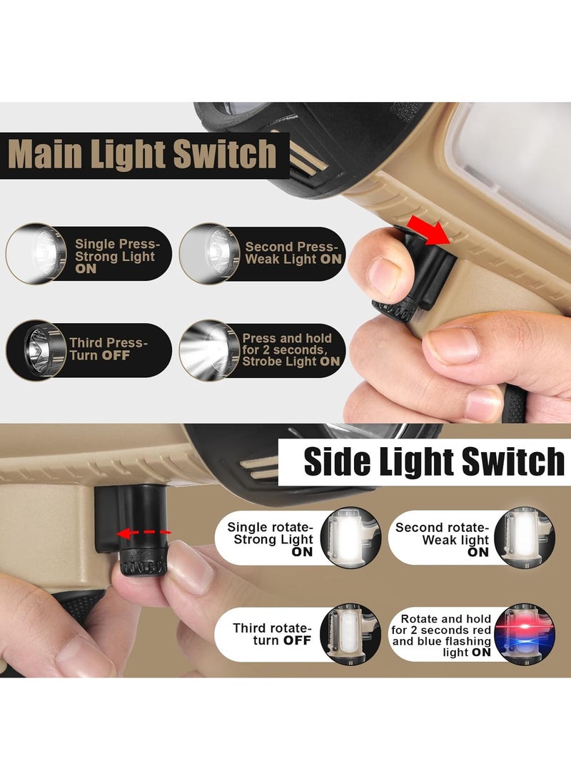 Super Bright Rechargeable Spotlight, Handheld Rechargeable LED Flashlight, Tactical Searchlight with USB Output, 6 Light Modes Camping Light (Gray) - Image 3