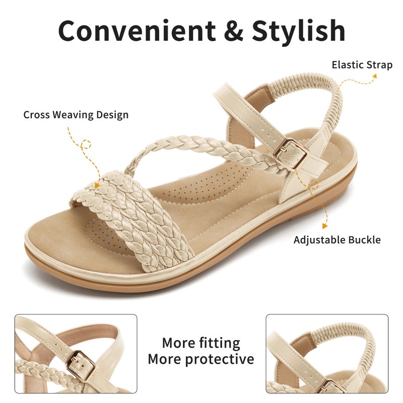 Aomigoct Dressy Womens Sandals Summer: Comfortable Strappy Flats Sandals Women - Casual Walking Woman Shoes - Image 5