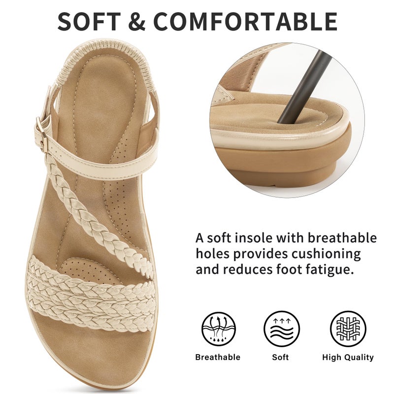 Aomigoct Dressy Womens Sandals Summer: Comfortable Strappy Flats Sandals Women - Casual Walking Woman Shoes - Image 4