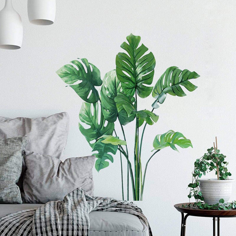 Eutecado Leaf Wall Decals Monstera Tropical Plants Wall Stickers for Living Room, Palm Wall Posters Natural Green Plants Art Murals Vinyl Wallpaper for Bedroom Nursery Office - Image 2