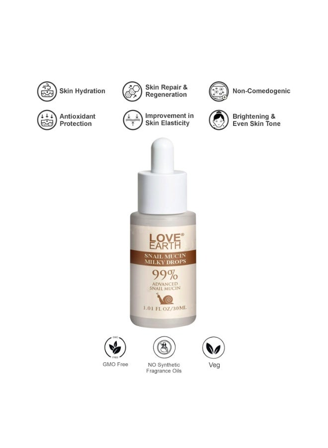 Love Earth Snail Mucin Milky Drops 99% Advanced Snail Mucin For Hydration, Skin Repair, Soothing & Calming | All Skin Type |30ML - Image 3