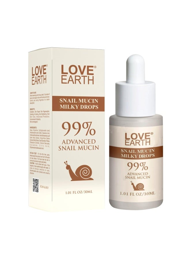 Love Earth Snail Mucin Milky Drops 99% Advanced Snail Mucin For Hydration, Skin Repair, Soothing & Calming | All Skin Type |30ML - Image 1