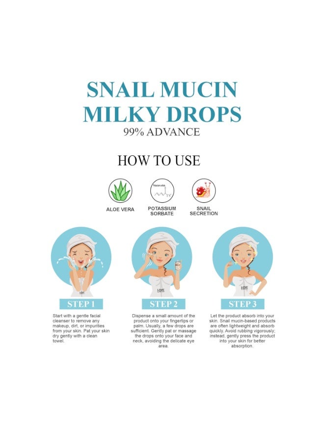 Love Earth Snail Mucin Milky Drops 99% Advanced Snail Mucin For Hydration, Skin Repair, Soothing & Calming | All Skin Type |30ML - Image 4