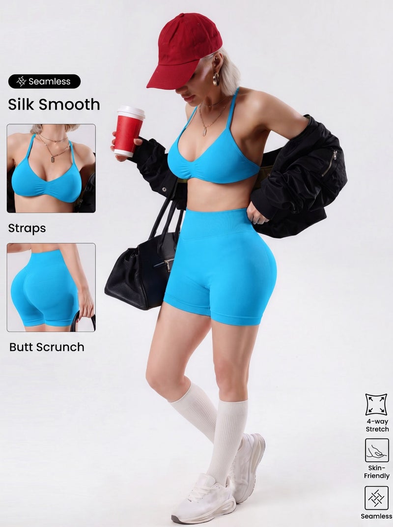 DF Sports Yoga Set for Women - Halter Neck Bra, Waist Control Shorts, and Peach Butt Fit - Image 3