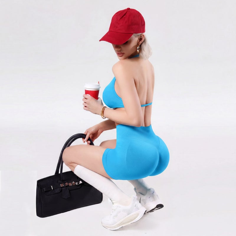DF Sports Yoga Set for Women - Halter Neck Bra, Waist Control Shorts, and Peach Butt Fit - Image 1