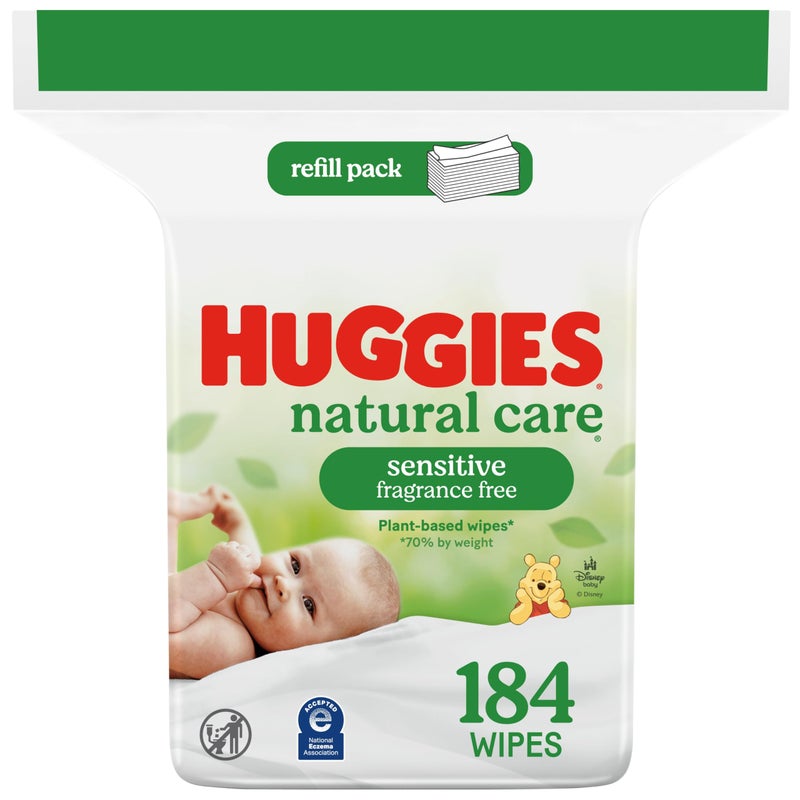 Huggies Natural Care Sensitive Baby Wipes, Unscented, Hypoallergenic, 99% Purified Water, 1 Refill Pack (184 Wipes Total) - Image 1