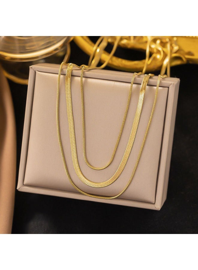 Julia Store Herringbone Non-Tarnish 18k Gold Plated Stainless Steel Layered Gold Necklaces Dainty Herringbone Necklace Chunky Thin Snake Chain Choker Necklace For Women - Image 1