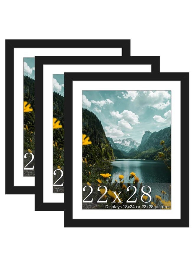 Picrit 22x28 Frame 3 Pack, Black Poster Frame, Display Poster 18 x 24 with Mat or 22 x 28 Without Mat for Horizontal or Vertical Wall Mounting - Image 1