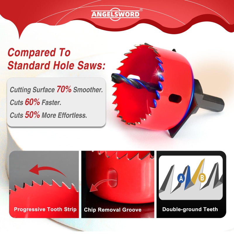 ANGELSWORD Hole Saw Set 24 PCS Double-Ground Teeth Hole Saw Kit, Hole Saw Drill Bit Kit, 3/4"-6" (19-152mm) 14 PCS Saw Blades, for Drywall, Soft Wood, Plywood, Plastic, PVC - Image 4