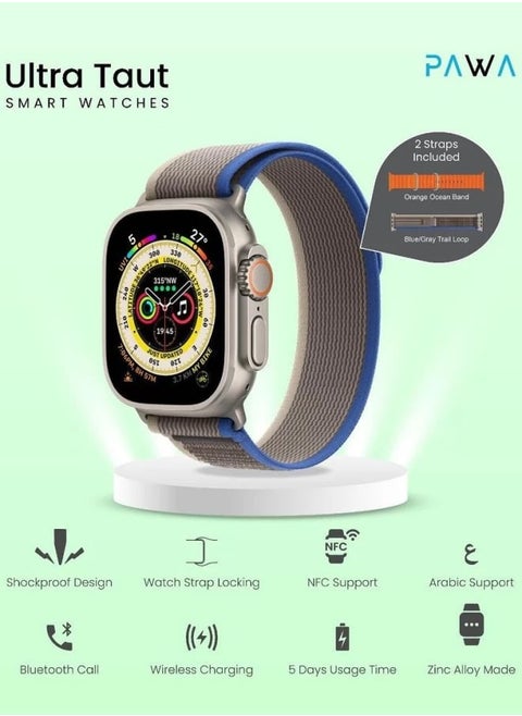 Ultra Taut smart watch / 2.2-inch Large Display / Shockproof Design / 108 Active Sports mode / Female Ovulation / NFC Support / Wireless charging / Strap locking - Alpine Black & Trail Blue