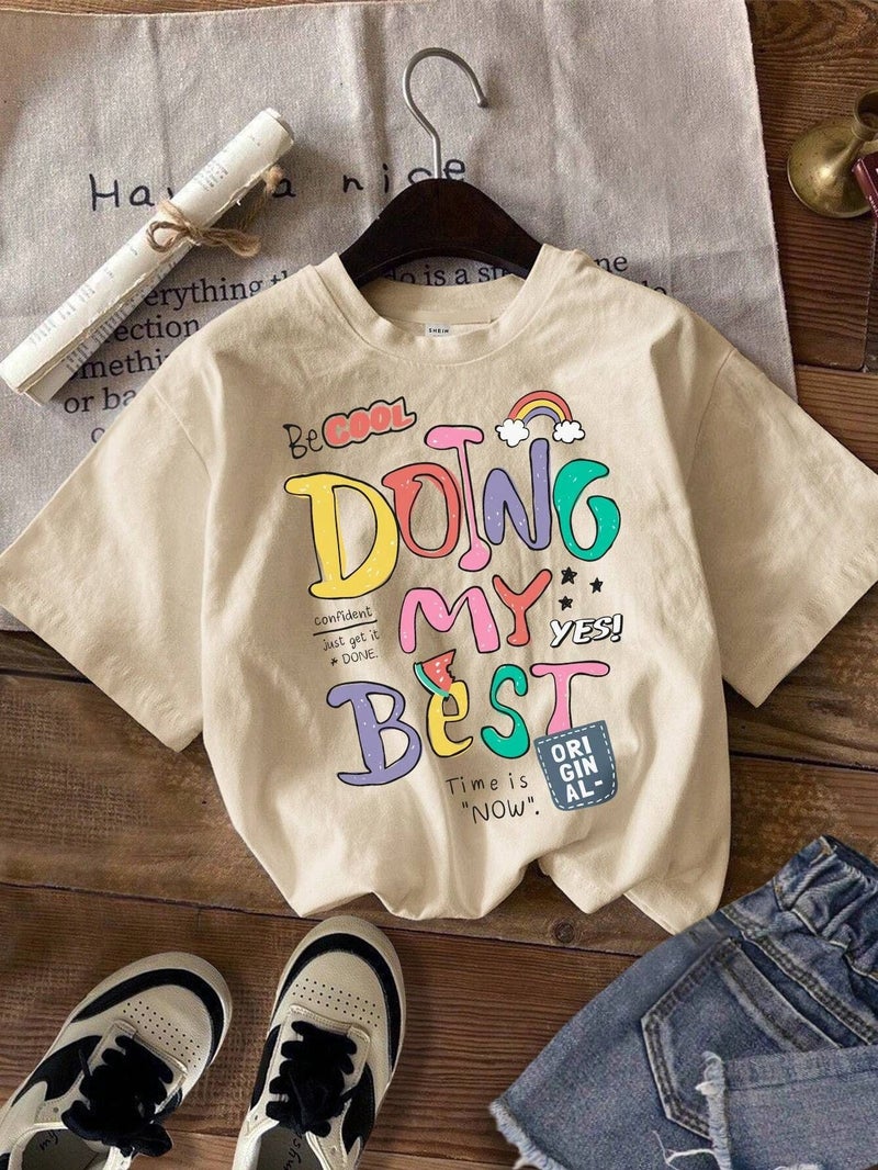 Letter Printing Short-Sleeved T-Shirt For Boys And Girls Round Neck Jacket Children'S Clothing - Image 4