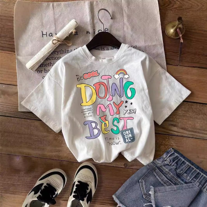 Letter Printing Short-Sleeved T-Shirt For Boys And Girls Round Neck Jacket Children'S Clothing - Image 1