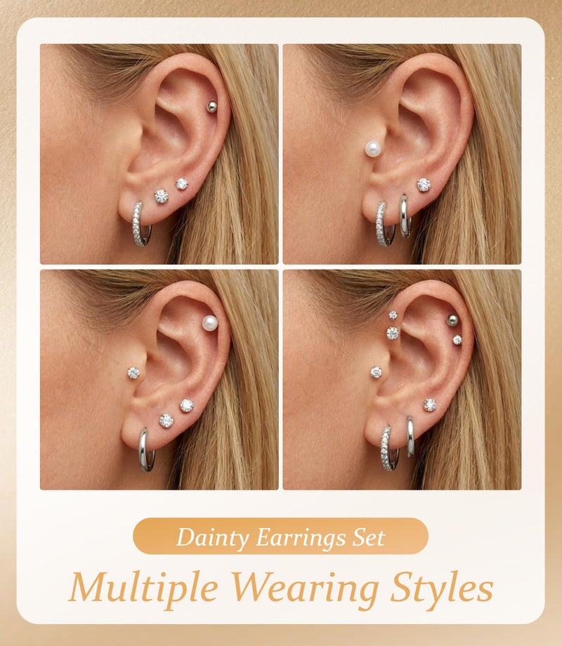 Incaton Hypoallergenic Flat Back Earrings Cartilage Earring Stacks Surgical Stainless Steel Earrings for Sensitive Ears Small Flatback Stud Hoop Earring Sets for Helix Tragus Multiple Piercing Jewelry Silver - Image 4
