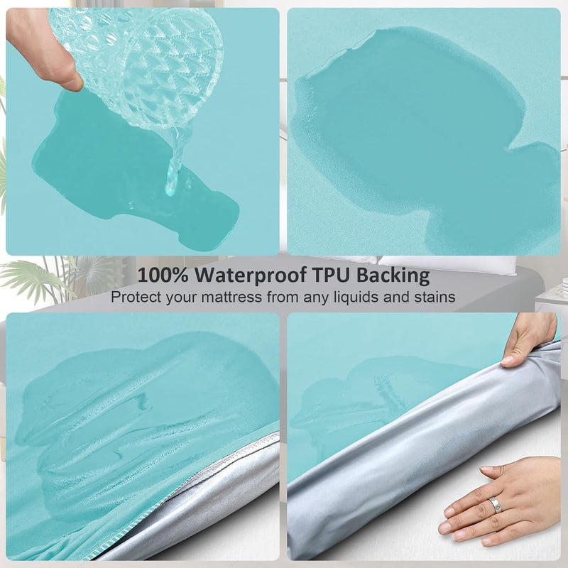 ohano Twin Mattress Protector Waterproof, Fitted Sheet Style Breathable Mattress Cover with Deep Pocket Fits Up to 18'', Noiseless Bed Cover for Kids Adults Pets, Machine Washable (Cyan, 39'' X 75'') - Image 3
