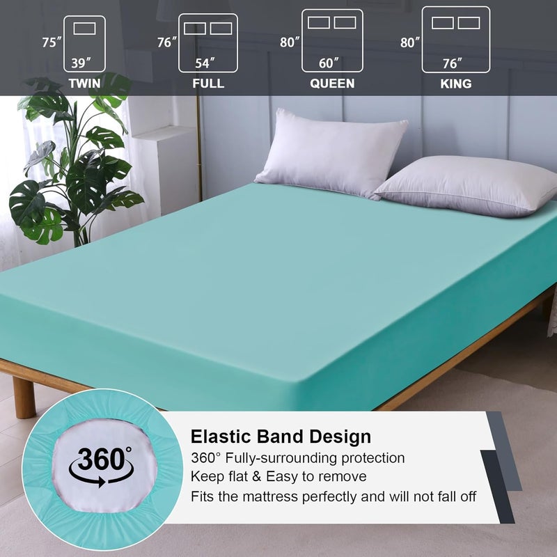 ohano Twin Mattress Protector Waterproof, Fitted Sheet Style Breathable Mattress Cover with Deep Pocket Fits Up to 18'', Noiseless Bed Cover for Kids Adults Pets, Machine Washable (Cyan, 39'' X 75'') - Image 5