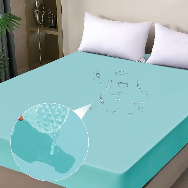 ohano Twin Mattress Protector Waterproof, Fitted Sheet Style Breathable Mattress Cover with Deep Pocket Fits Up to 18'', Noiseless Bed Cover for Kids Adults Pets, Machine Washable (Cyan, 39'' X 75'') - Image 1