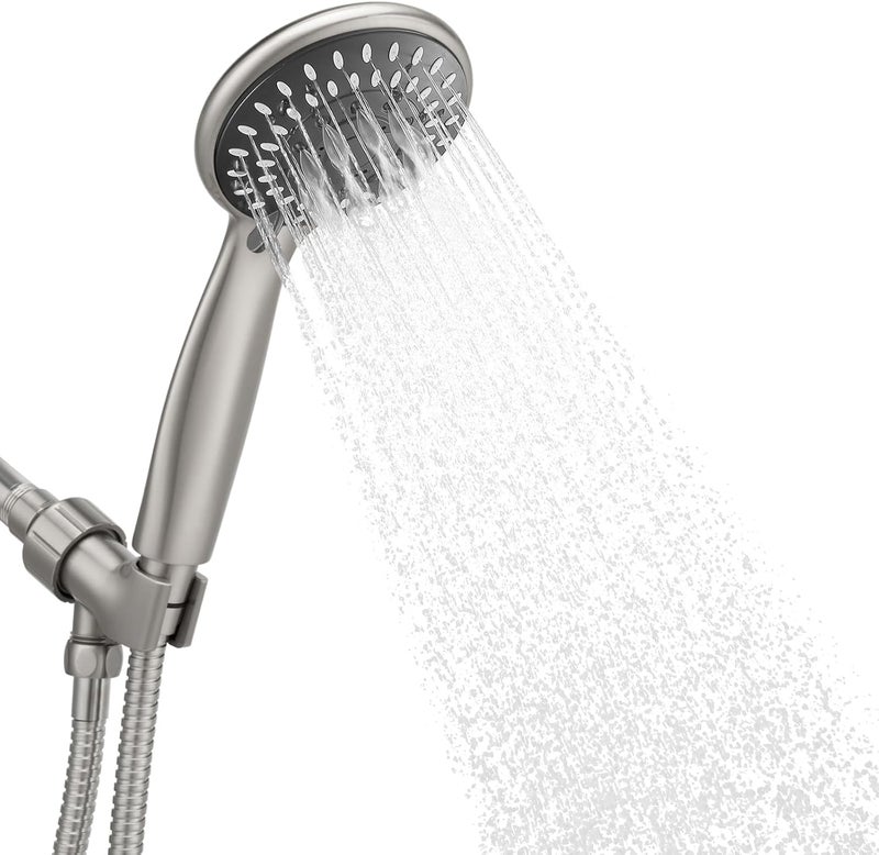 Briout Shower Head with Handheld, 5-Settings Showerhead High Pressure Powerful Water Spray Shower Head Set with 59 Inch Stainless Steel Hose and Bracket, Brushed Nickel - Image 1