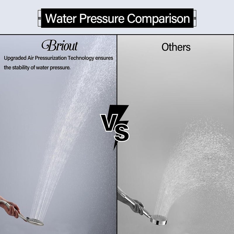 Briout Shower Head with Handheld, 5-Settings Showerhead High Pressure Powerful Water Spray Shower Head Set with 59 Inch Stainless Steel Hose and Bracket, Brushed Nickel - Image 5