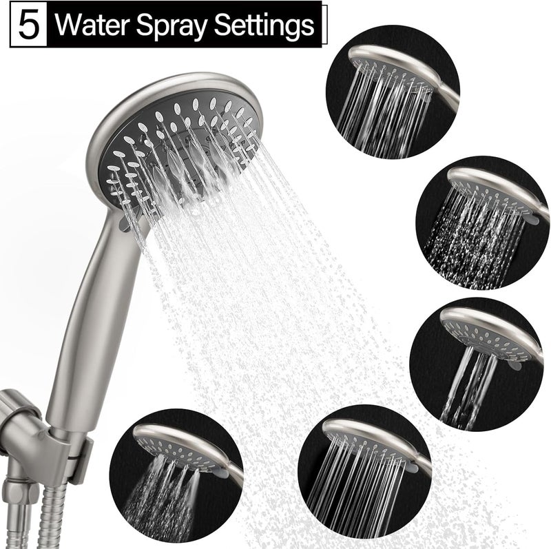 Briout Shower Head with Handheld, 5-Settings Showerhead High Pressure Powerful Water Spray Shower Head Set with 59 Inch Stainless Steel Hose and Bracket, Brushed Nickel - Image 2