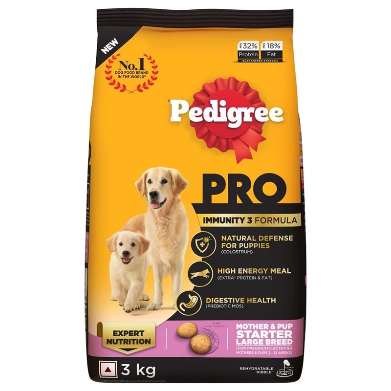 Pedigree PRO Mother & Pup Starter Large Breed, 3 kg Dry Dog Food, Vet Trusted Brand, Expert Nutrition, Quality Protein, 33% More Nutrients (3-12 Weeks) - Image 1
