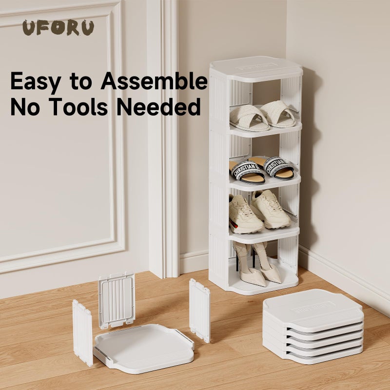 UFORU Small Shoe Rack, 5 Tier Plastic Vertical Shoe Rack for Small and Narrow Spaces, Free Standing Shoe Organizer for Closet, Entryway - Image 4