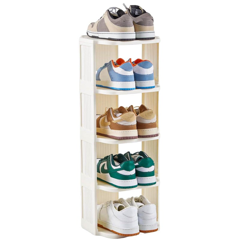UFORU Small Shoe Rack, 5 Tier Plastic Vertical Shoe Rack for Small and Narrow Spaces, Free Standing Shoe Organizer for Closet, Entryway - Image 1