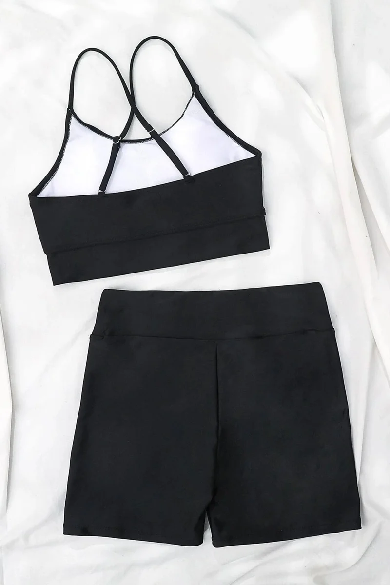 Angelsin Cross Back Tankini Bikini Set with Swim Shorts