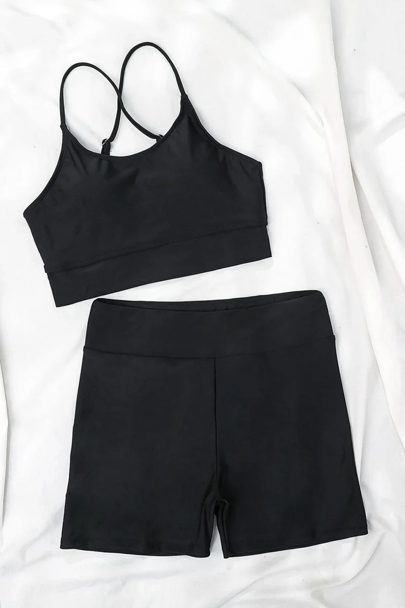 Angelsin Cross Back Tankini Bikini Set with Swim Shorts