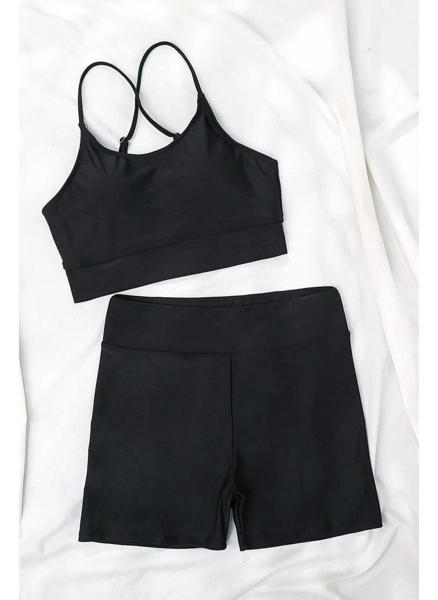 Angelsin Cross Back Tankini Bikini Set with Swim Shorts  - Image 4