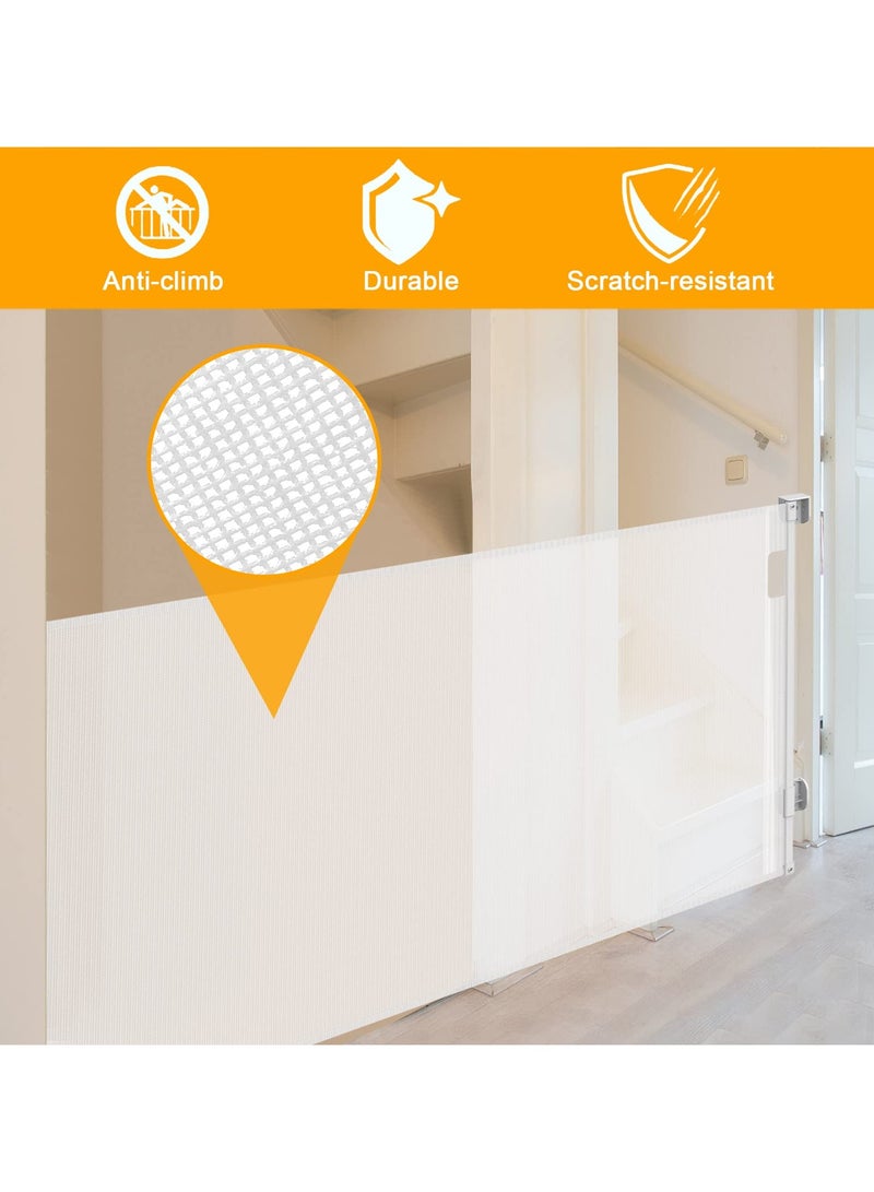 Retractable  Extendable Baby Safety Gate, Adjustable Mesh Child Gate for Stairs, Doorways, Hallways, Large Openings, Indoor  Outdoor Safety Barrier for Kids, Toddlers  Pets, 0-140x86cm White - Image 4