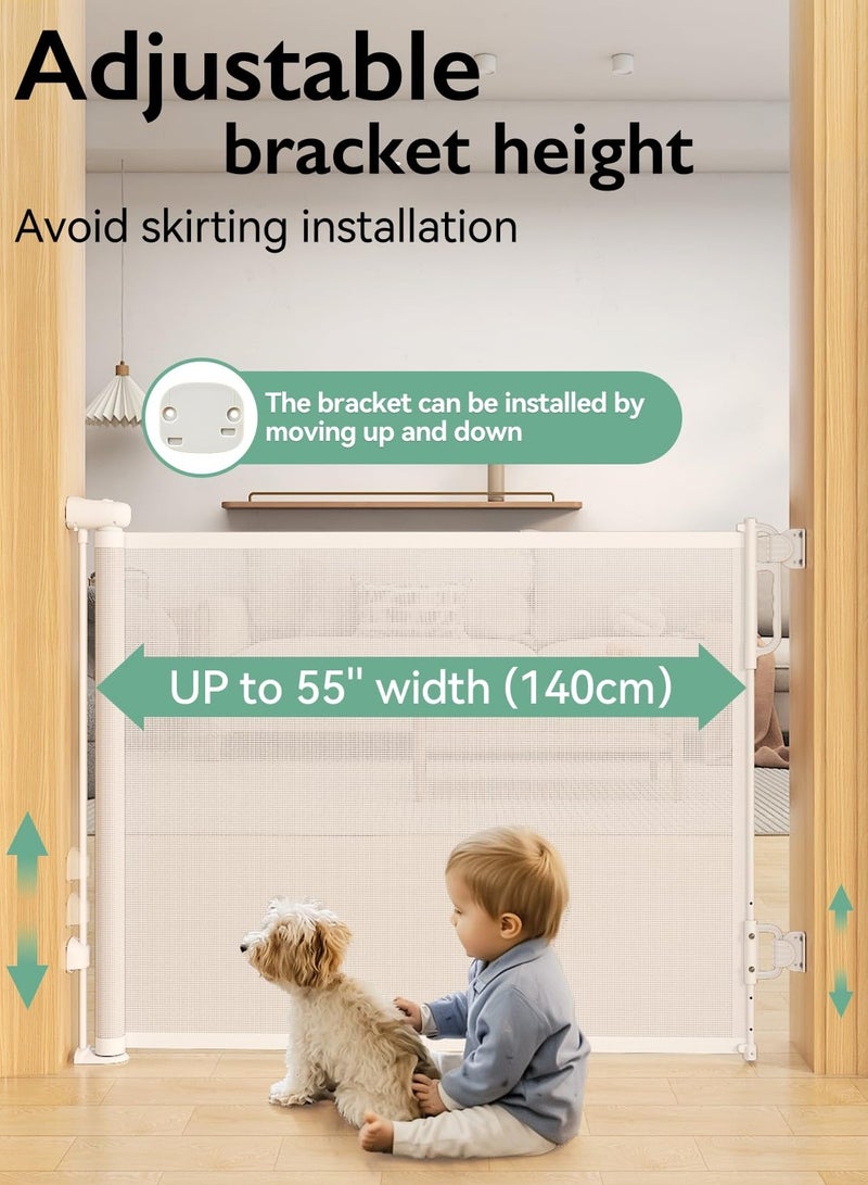 Retractable  Extendable Baby Safety Gate, Adjustable Mesh Child Gate for Stairs, Doorways, Hallways, Large Openings, Indoor  Outdoor Safety Barrier for Kids, Toddlers  Pets, 0-140x86cm White - Image 3