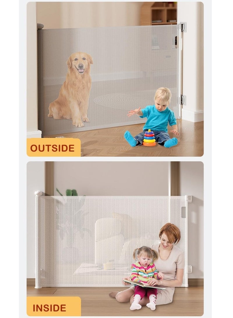 Retractable  Extendable Baby Safety Gate, Adjustable Mesh Child Gate for Stairs, Doorways, Hallways, Large Openings, Indoor  Outdoor Safety Barrier for Kids, Toddlers  Pets, 0-140x86cm White - Image 2