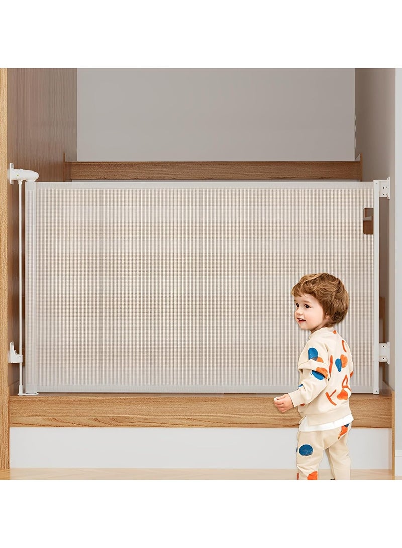 Retractable  Extendable Baby Safety Gate, Adjustable Mesh Child Gate for Stairs, Doorways, Hallways, Large Openings, Indoor  Outdoor Safety Barrier for Kids, Toddlers  Pets, 0-140x86cm White - Image 1