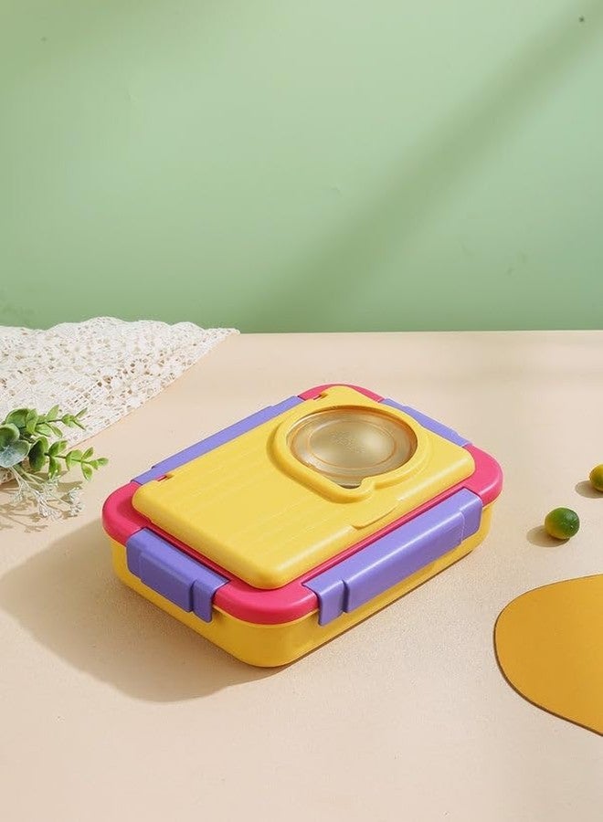 Fezeedi Lunch Kids and Adults Yellow Lunch Box for Office and School use, Leak Proof Dual Compartment Stainless Steel Tiffin Lunch Box for Kids Adults, Leak-Proof Lunch Box - Image 1