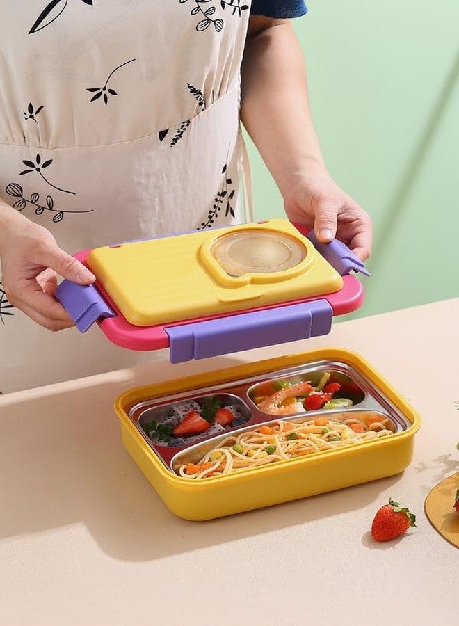 Fezeedi Lunch Kids and Adults Yellow Lunch Box for Office and School use, Leak Proof Dual Compartment Stainless Steel Tiffin Lunch Box for Kids Adults, Leak-Proof Lunch Box - Image 2