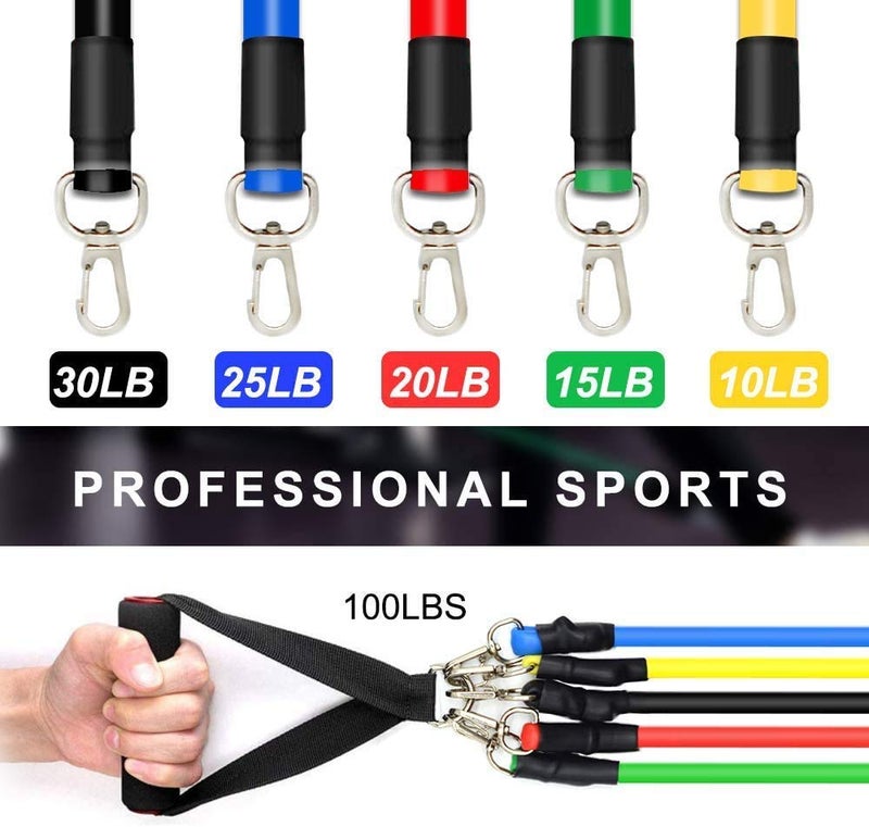 VDHJA Synthetic Rubber Resistance Band Exercise, Stretching and Workout Toning Tube Kit with Handles, Door Anchor, Ankle Strap, Set of 11 - Image 2