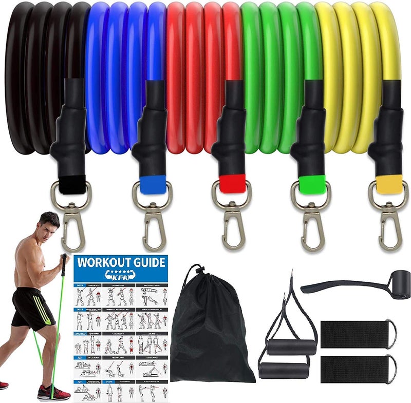 VDHJA Synthetic Rubber Resistance Band Exercise, Stretching and Workout Toning Tube Kit with Handles, Door Anchor, Ankle Strap, Set of 11 - Image 1