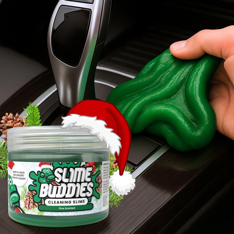Slime Buddies Car Cleaning Gel Putty Pine Scented Interior Detailing Tool for Cup Holders Air Vents Keyboard Reusable Auto Detailing Accessories Dust Remover Goop - Image 3
