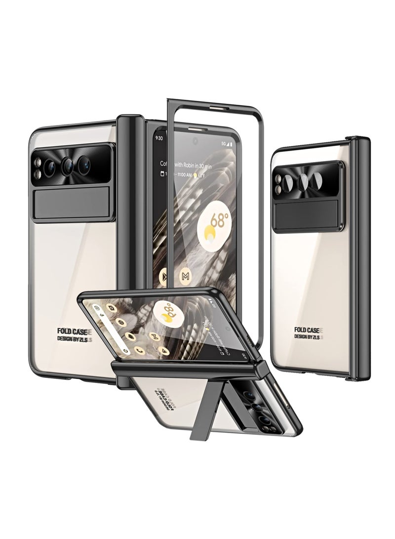 Excefore Compatible Transparent Case for Google Pixel Fold Case Clear with Screen Protector & Hinge Protection,Ultra Thin Plating PC Protective Case for Pixel Fold Case Stand,Pixel Fold Phone Cover(Black) - Image 1